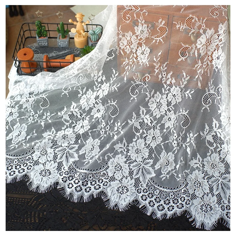 YX6042 Wholesale Zeal Elegant White Lace Fabric With Delicate Floral Patterns Poly Eyelash Lace Fabric for Skirt Tablecloth