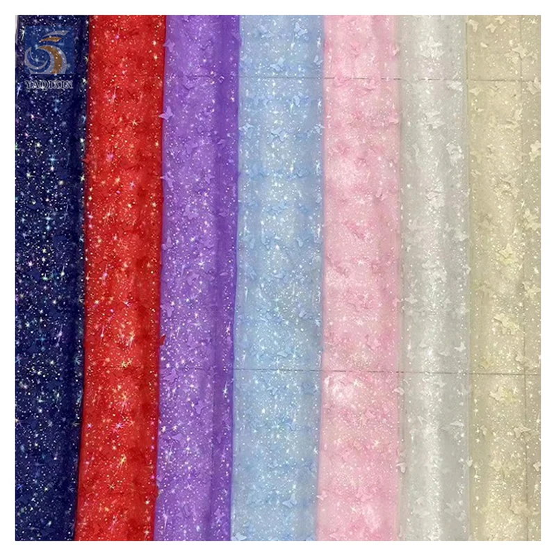 Factory Reasonable Price 3D Butterfly Lace Fabric Tulle Beautiful 3D Polyester Fabric Wholesale - 图片 6