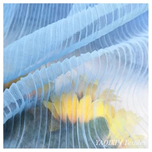 Stocklot Plain Crinkle Crepe Wrinkle 100%Nylon Pleated Fabric Wedding Stretch Net Tulle Mesh Fabric by Yard
