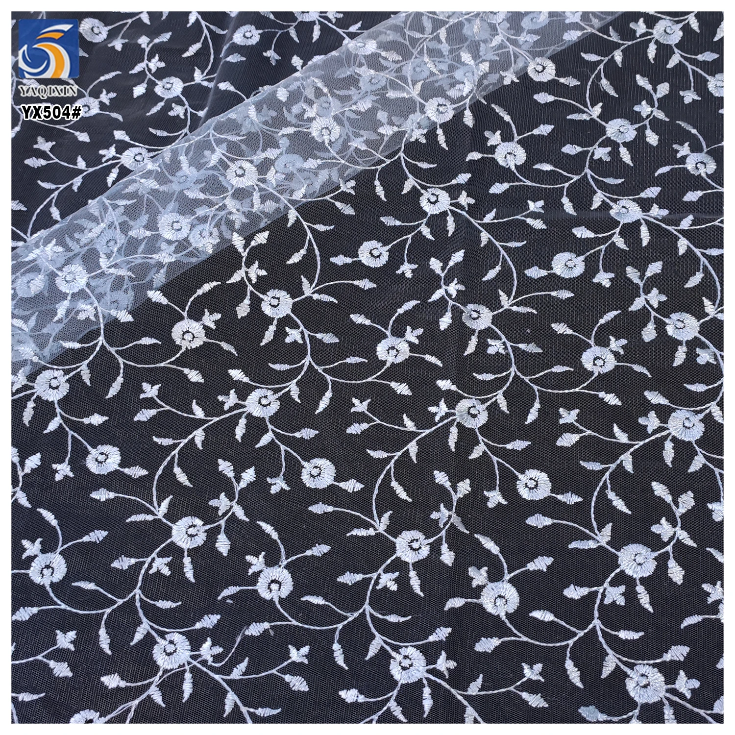 Yx449-2 Ni.Ai High-End Handmade Floral Lace Fabric Embroidery French Lace Wedding Dress Embroidered Aqua Tulle Fabric - 图片 3