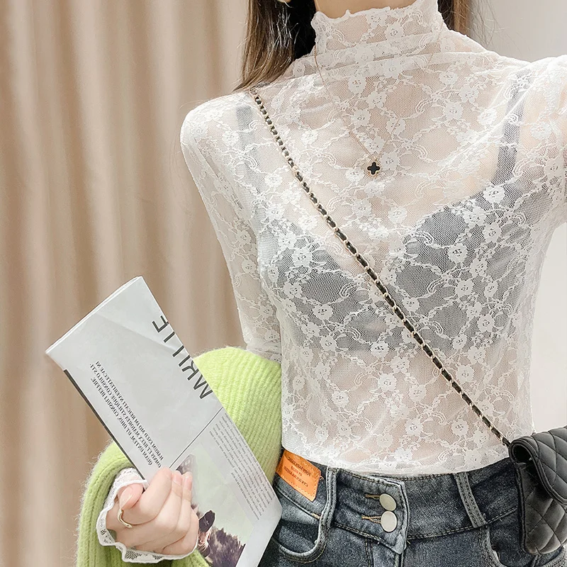 Fashion Blouse White Small Floral 95 Nylon 5 Spandex Stretch Lace Knit Mesh Jacquard Fabric - 图片 5