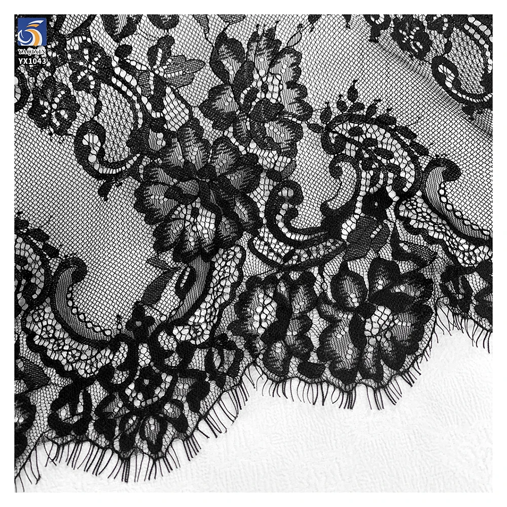 YX1043 2026 Black Tulle Mesh Eyelash Lace Fabric Apparel-Dress Skirt Clothing Chantilly Eyelash Black Sexy Lace Fabric Custom - 图片 6
