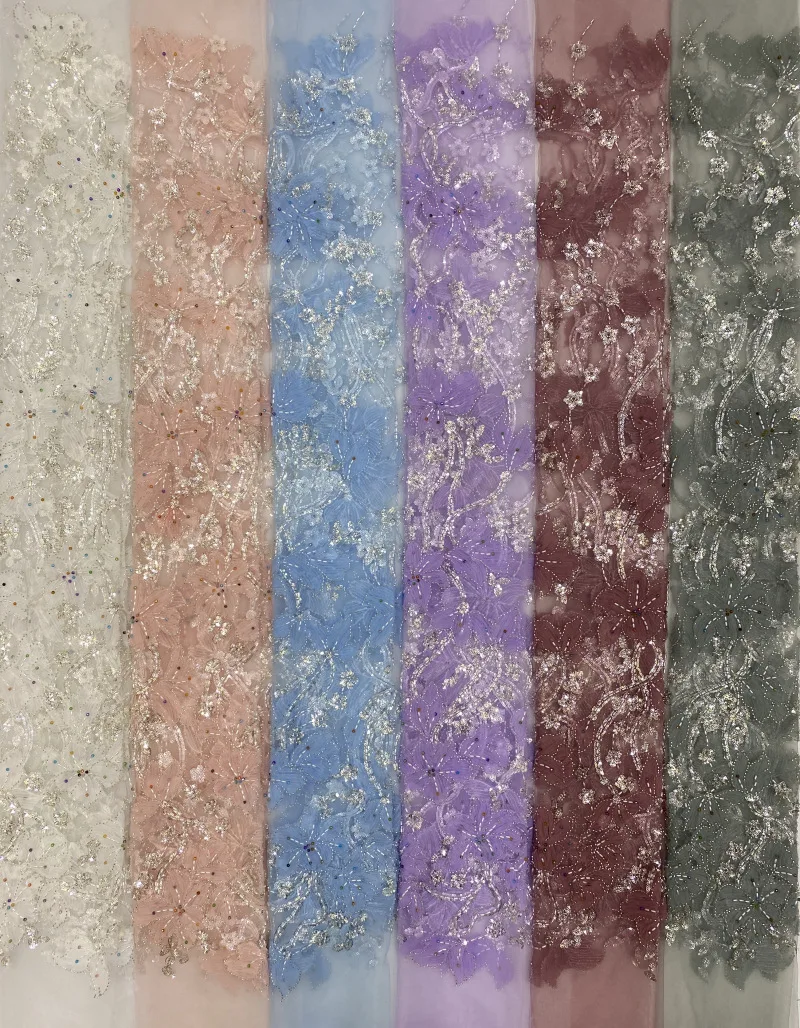 YX486 Garment Accessories Machine-woven Lace Polyester Eco-Friendly Sequins Bridal Wedding Party Worldwide Fabric Lace - 图片 6
