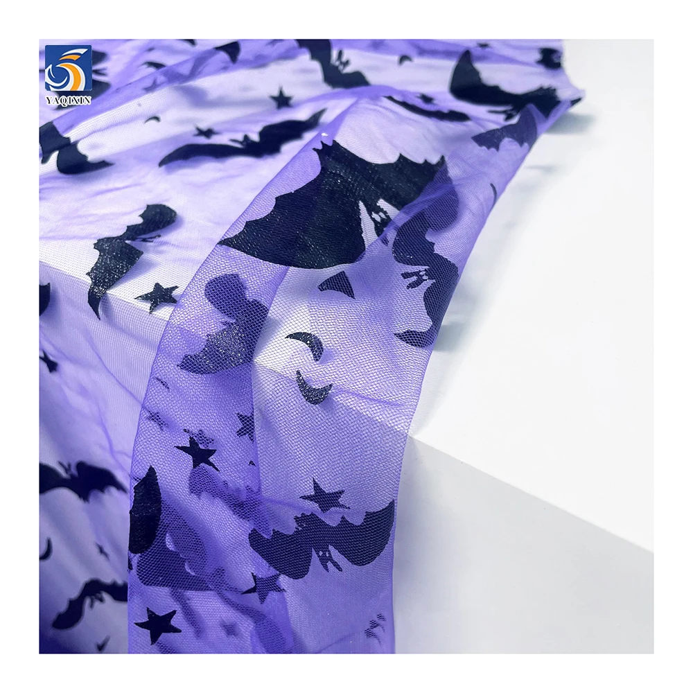 Stretch Spider Web Mesh Fabric for Witch Cloak - Purple Bat Design | in Stock - 图片 2
