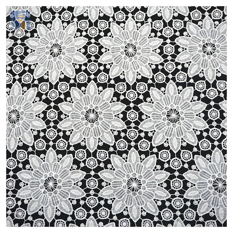 YX2438 Low Price Wholesale Price White Swiss Voile Lace Fabric White Water Soluble Handmade Embroidered Polyester Lace Fabric - 图片 4
