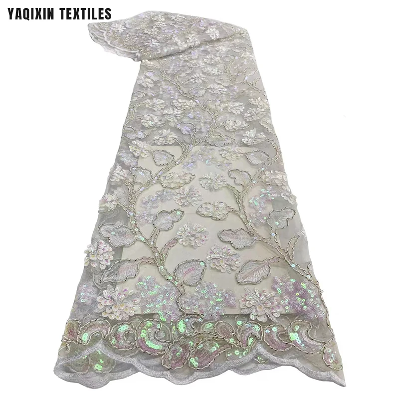 New Trend Luxury Austria African Burnt Orange Lace Fabric Flower Leaf Design Crystal Sequin Embroidery Lace Fabric - 图片 4