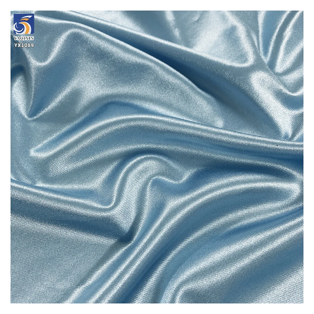 YX1089 2026 Sky Light Blue 140g/200g/250g Elastic Satin Fabric Polyester Spandex Stretch Satin Swimsuit Yoga Sports Fabrics - 图片 3