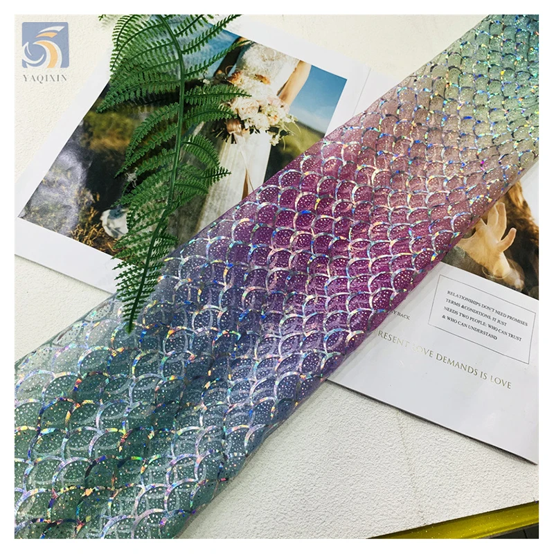 2025 Novel Tulle Rainbow Print Tulle Mesh Fabric Shiny Colored Fish Scale Design Romantic Fancy Tulle Fabric - 图片 3