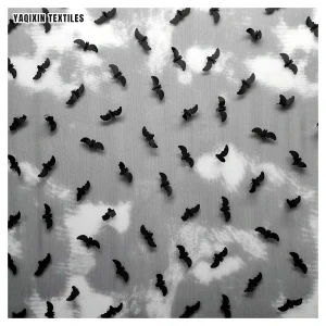 YX2265 New Black and White Tie-Dyed Polyester Mesh Tulle Fabric Embroidery Black 3D Bat Halloween 2025 Fabric Clothing Textile