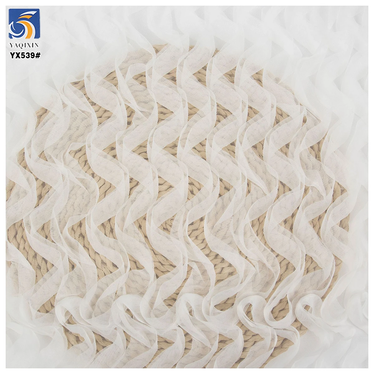 YX539 2025 New Design White 100 Polyester 3D Wave Embroidery Tulle Net Mesh Fabric for Children's Wear - 图片 5