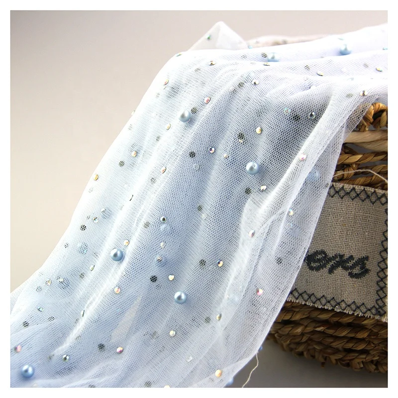 Luxurious Bead Wedding Tulle Mesh Lace Fabric with Pearl Diamond - 图片 6