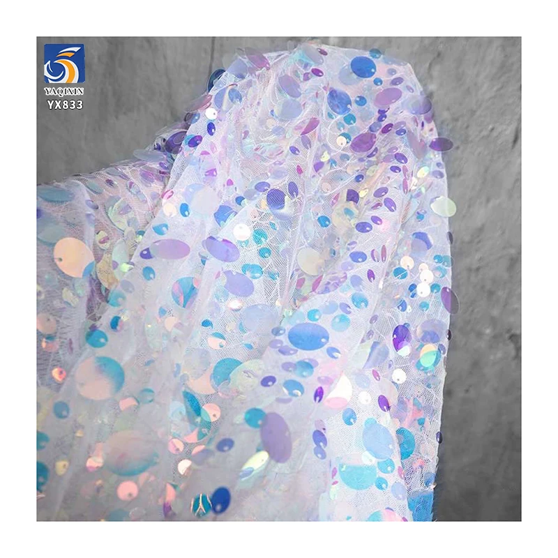 YX833 Hot 18mm and 5mm Colorful Shiny Sequin Embroidery Fabric Glittering Round Sequins Fabric for Performance Clothing - 图片 5