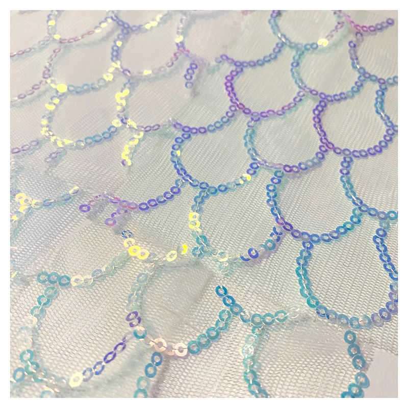 Girls Dancewear Color Shiny Metallic Sequins Fish Scale Mermaid Fabric Polyester Glitter Sequin Embroidery Mesh Tulle Fabric - 图片 6