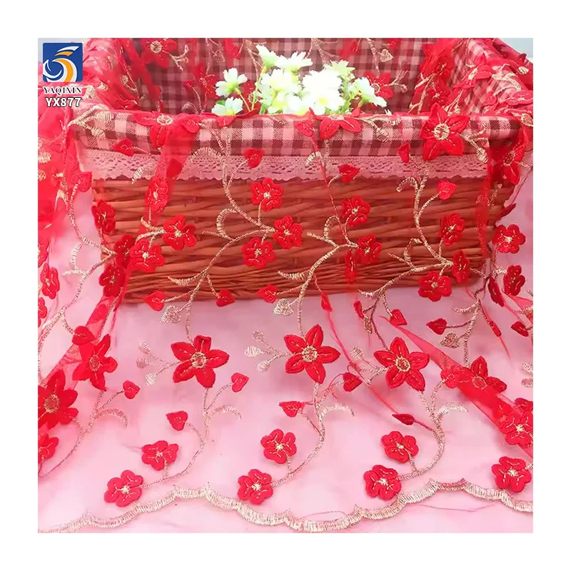 YX877 North America Wholesale High Quality Two Color Embroidery Tulle Fabric With Colorful Small Florals Mesh Dresses Fabric - 图片 5