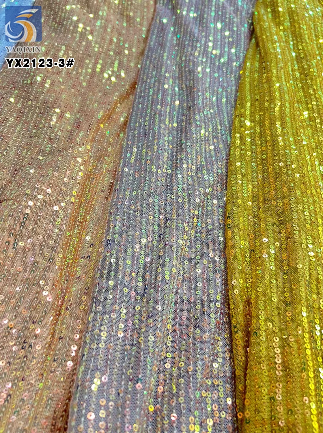 2026 Novel Multicolor Shiny 3mm Sequins Embroidery Stretch Mesh Fabric 4 Way Stretch Mesh Sequins Fabric - 图片 6