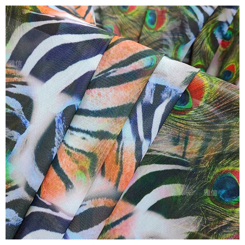 Hot Sales Four-Way Stretch Poly Spandex Power Mesh Fabric African Nigerian Digital Printed Animal Peacock Zebra Fabric - 图片 6