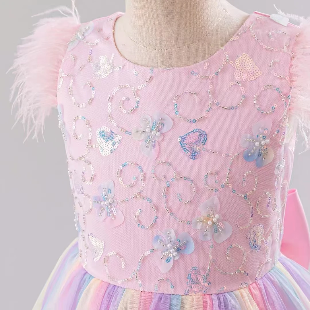 YX809 New Two-color Sequins Embroidery Butterfly Flower 3D Tulle Skirt Children's Fabric 2025 Girls Skirt Tulle Sequins - 图片 3
