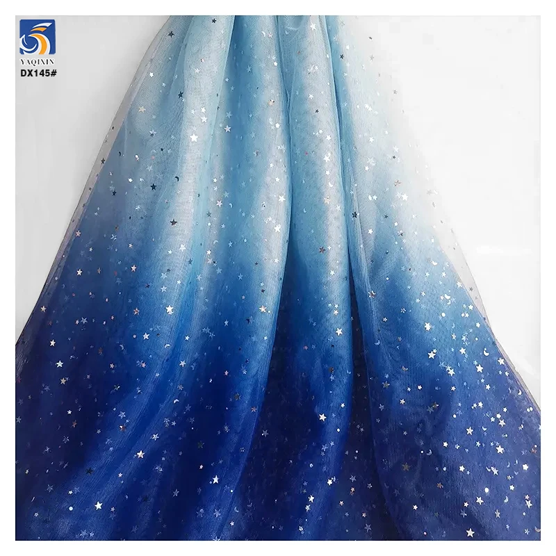DX145 Wholesale Gradient Glitter Stars Sequin Tulle Mesh Fabric Ombre Stars Tulle Fabric for Girl Dress - 图片 3