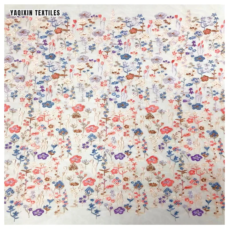 YX2146 YAQIXIN Golden Supplier YX2146 Multi-Color Floral Embroidery Material Fabric Mesh Lace Cheongsam Fabric China Dress - 图片 5