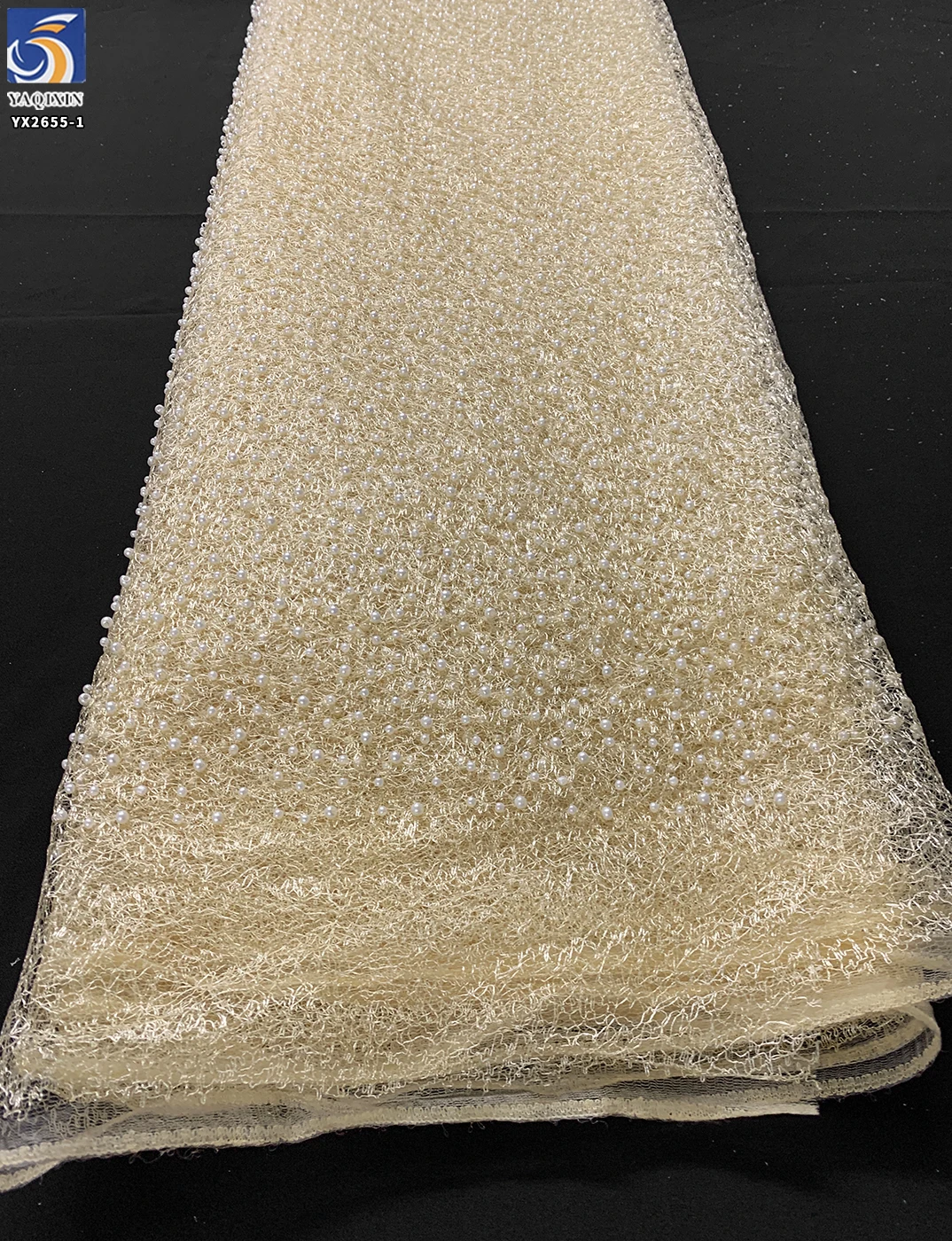 YX2655-1 2025 New Arrival White Bridal Lace Wedding Fabric Embroidery Silver White 3D Beaded Lace Pearl Fabric - 图片 4