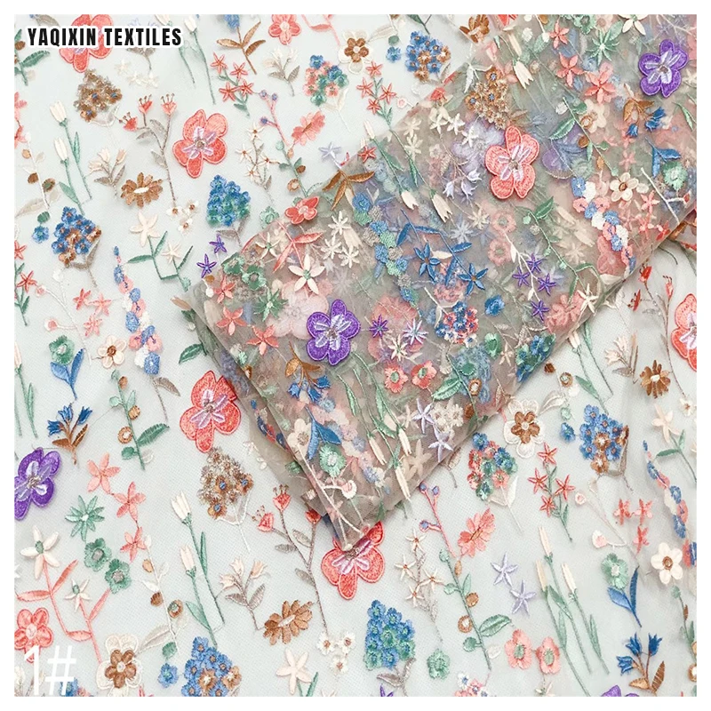 YX2146 YAQIXIN Golden Supplier YX2146 Multi-Color Floral Embroidery Material Fabric Mesh Lace Cheongsam Fabric China Dress - 图片 4