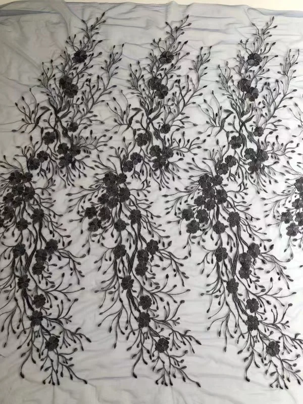 2025 Hot Sale Golden Supplier Tulle Embroidery Lace Fabric Floral Grey Bridal Mesh Embroidered Lace Fabric Latest Dress - 图片 5