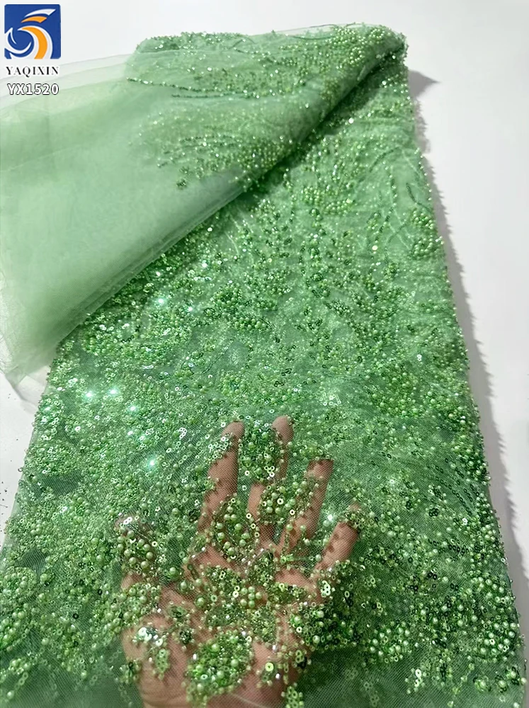 YX1520 2026 Vine Pattern Purple Tulle 3D Beaded Embroidery Lace Fabric With Raised Beads and Sparkle Sequins - 图片 6