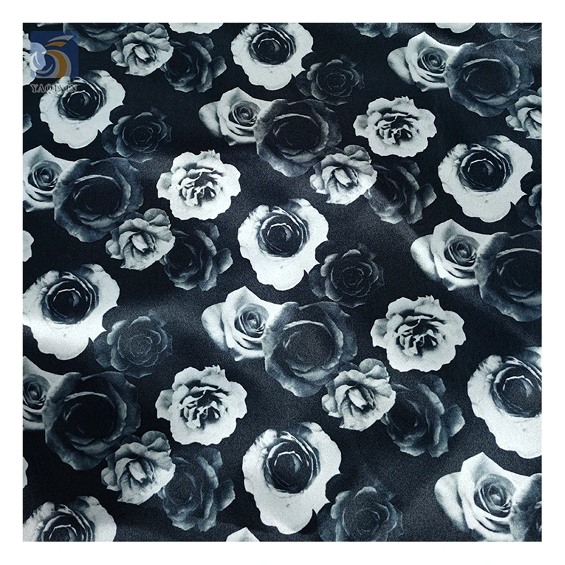 Custom Fabric Printing Satin Polyester Rose Floral Fabric for Pajamas Smooth 5Yard Custom Printed Satin Fabric - 图片 3