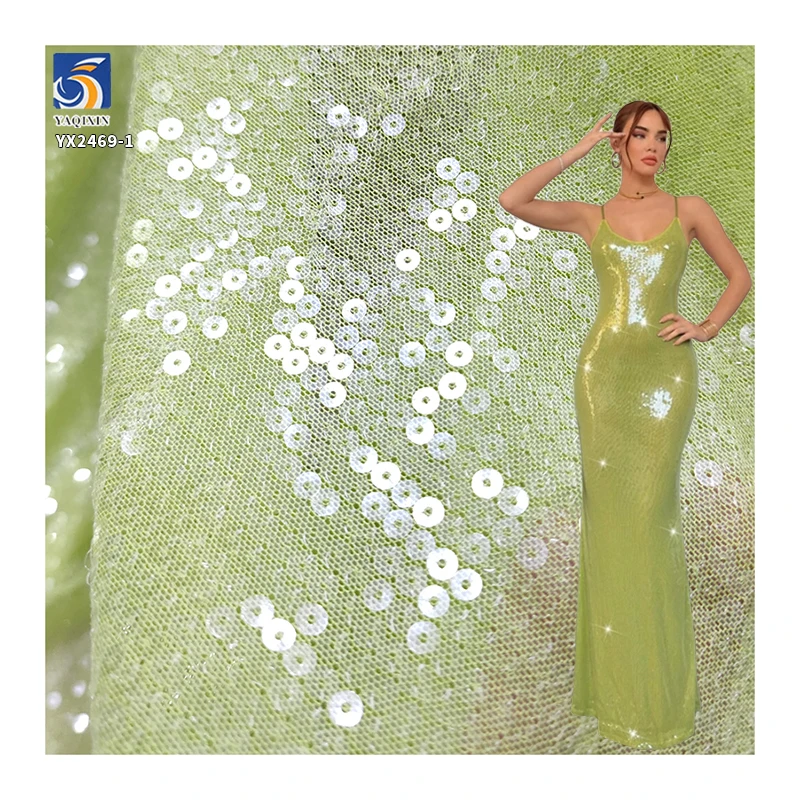 YX265-1 High-Shine Flexible 10 Colors Available 5mm Crystal Embroidery Stretch Mesh Fabric for Women Fashion Dress - 图片 2