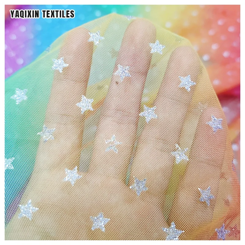 Digital Print Star Rainbow Gradient Lace Tulle Fabric Children's Dance Skirt Clothing Fabric for Children Gift - 图片 3