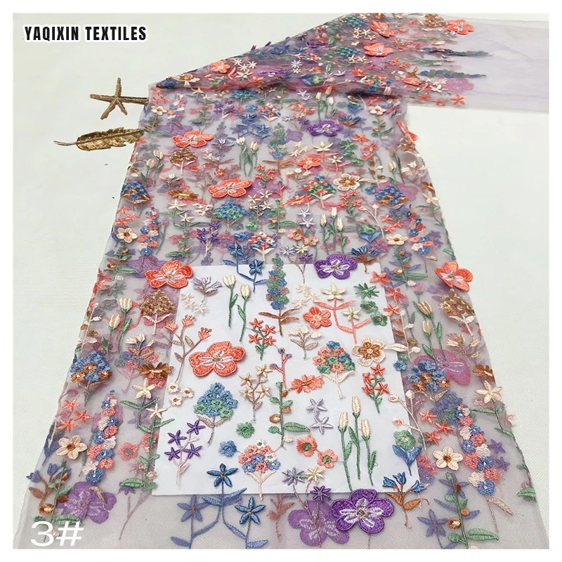 YX2146 YAQIXIN Golden Supplier YX2146 Multi-Color Floral Embroidery Material Fabric Mesh Lace Cheongsam Fabric China Dress - 图片 3