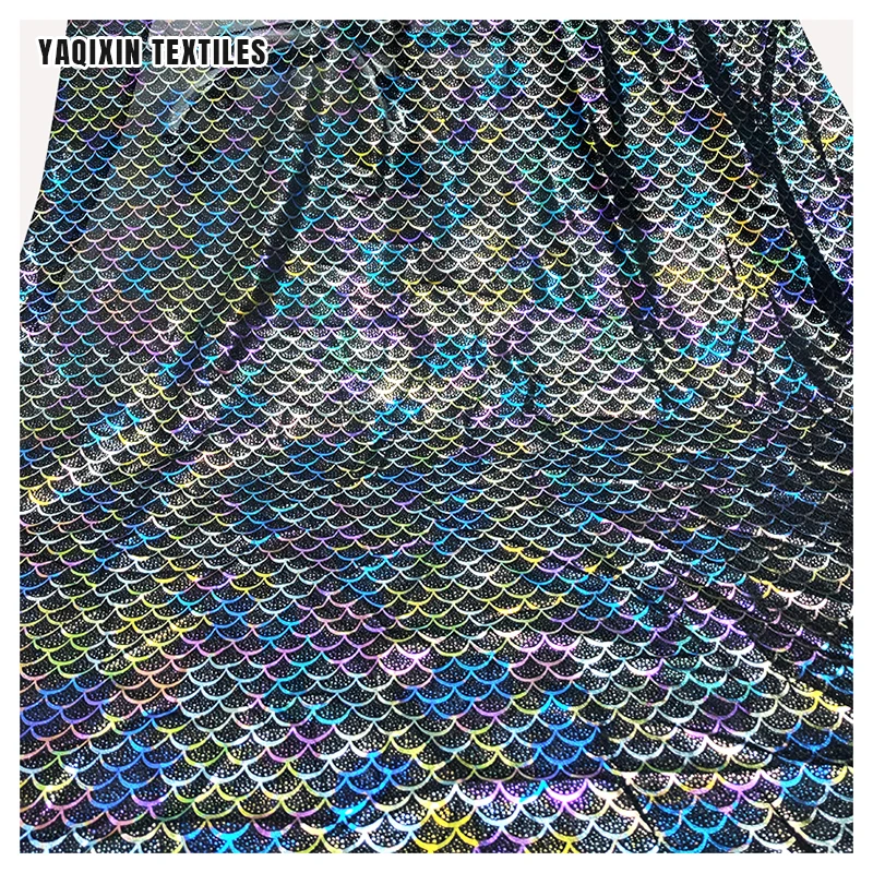 New Material Design Polyester Fish Scale Foil Printed Flash Glitter Tulle Mesh Fabric Colorful Uv Light Luminous Fabric - 图片 6