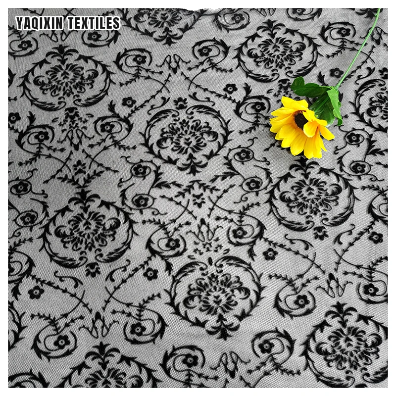 Designer New Custom 4 Way Stretch Clothing 95 Polyester 5 Spandex Flocked Mesh Fabric in Black - 图片 4