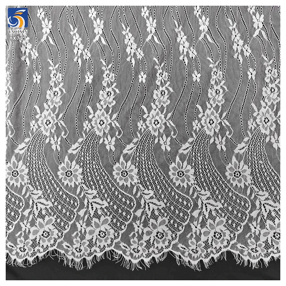 YX717 Cheap High Quality 150CM*300CM White 100% Polyester Eyelash Lace Fabric for Underwear Tablecloth Home Textile - 图片 4