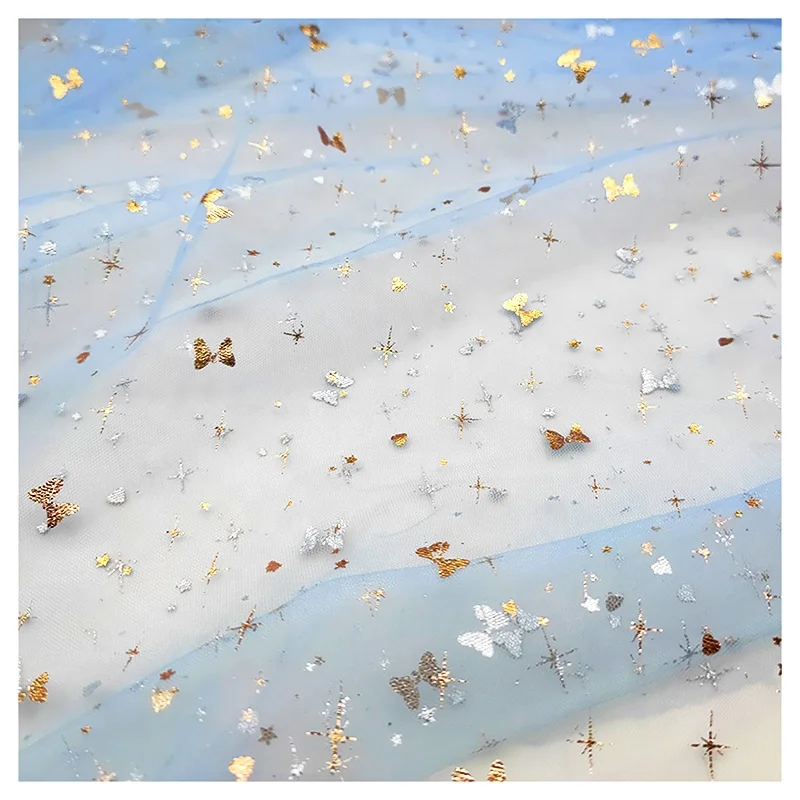 Factory Direct Meteor Shower Print Illusion Flash Tulle Foil Film Printed Fabric Children's Clothing Fashion Design - 图片 3