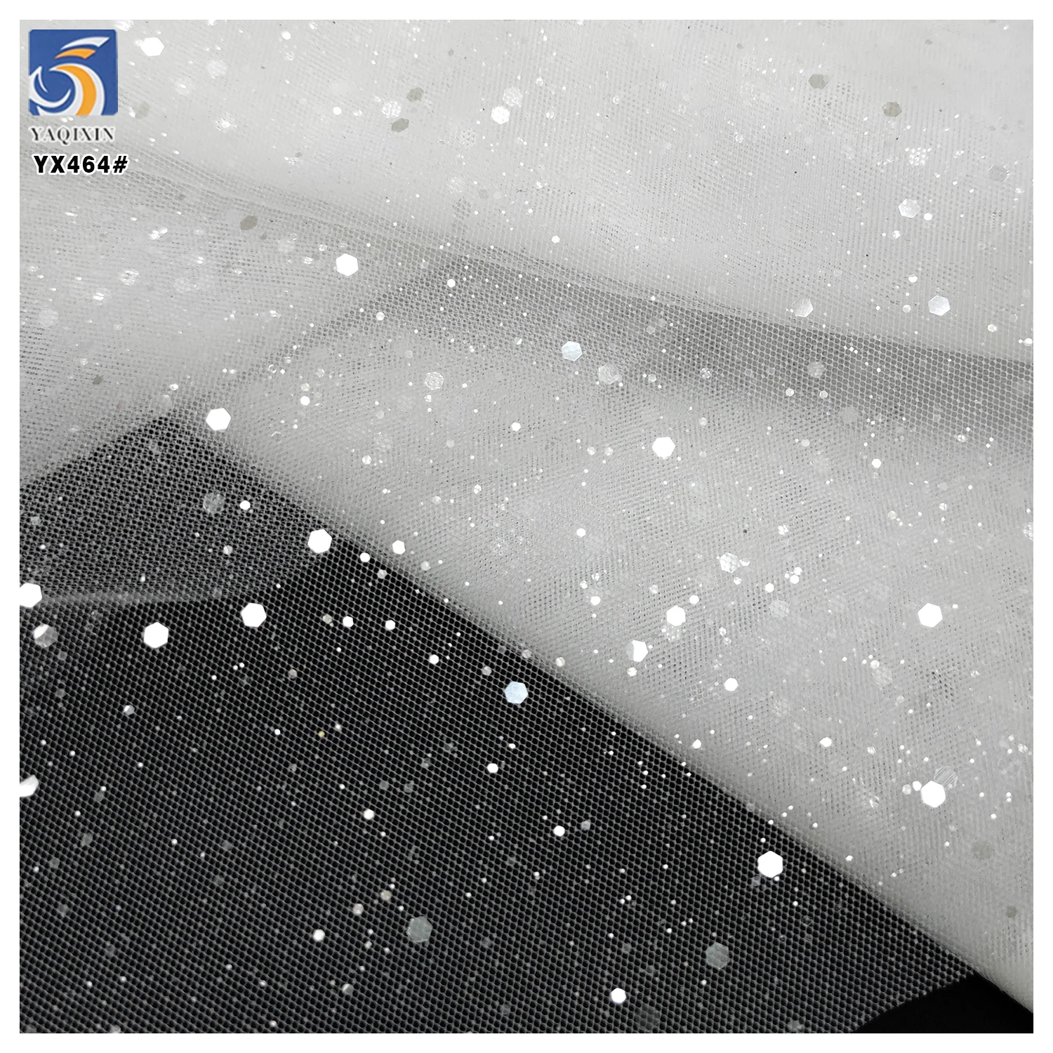 YX464 Hot Selling Polyester Transparent Sequin Tulle Mesh Fabric for Wedding Dress Soft Glitter Tulle White Fabric - 图片 6