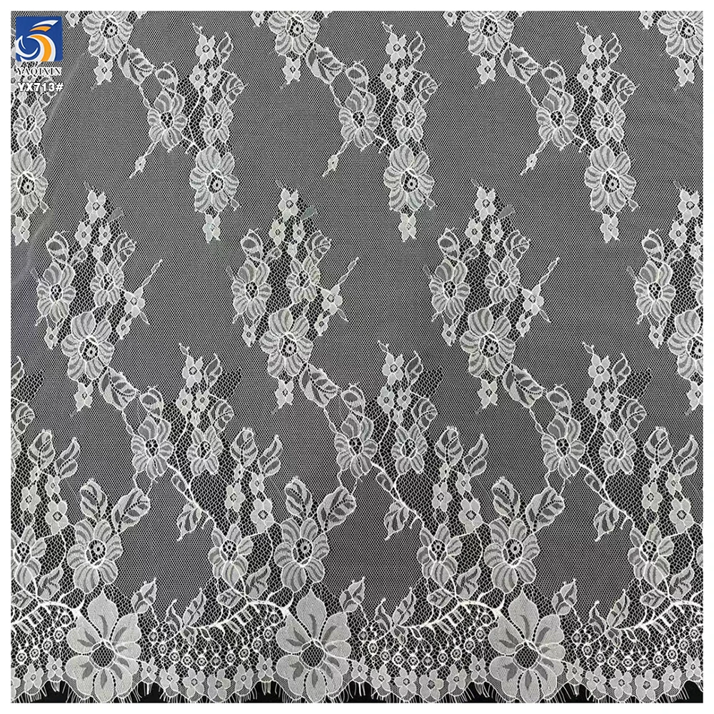 YX713 Wholesale Elegant White Lace Fabric Delicate Floral Patterns Poly Eyelash Lace Fabric for Skirt & Tablecloth - 图片 4