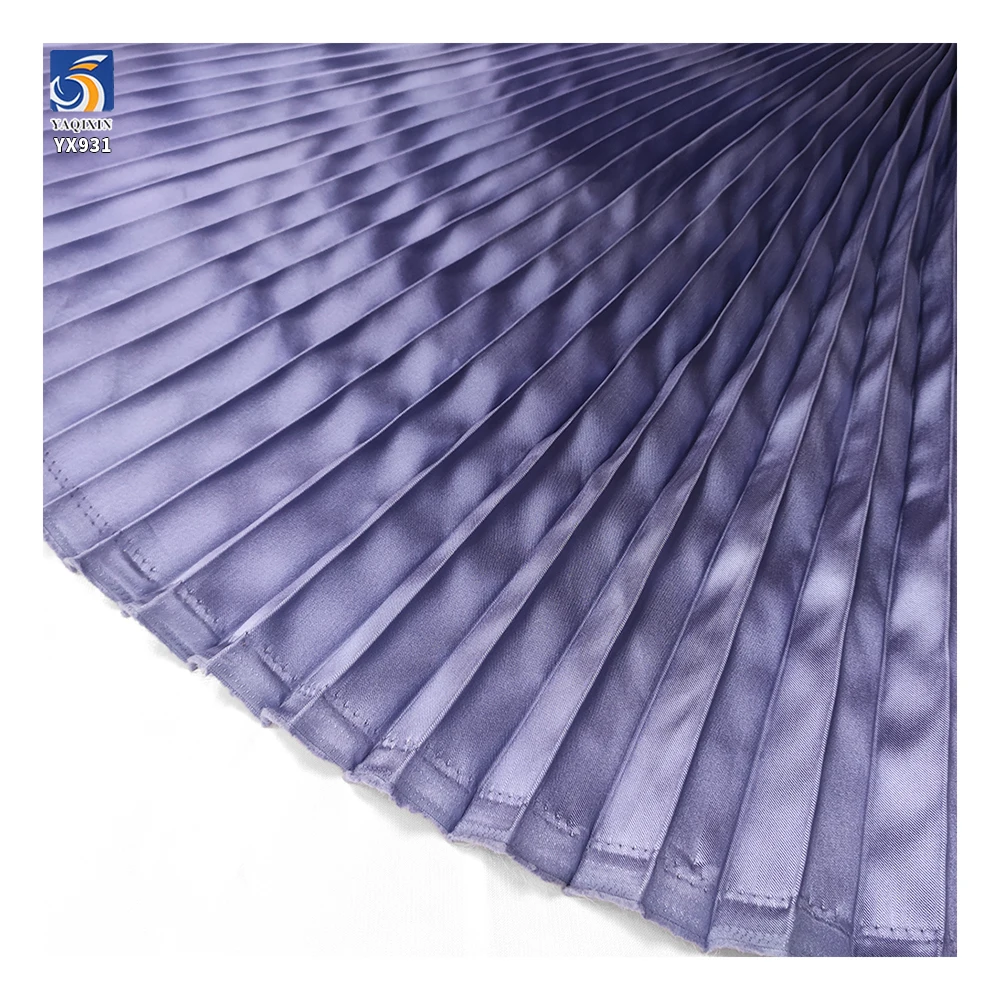YX931 Lilac 3cm 100 Polyester Satin Pleated Fabric Stretch Glossy Silk Satin Accordion Pleated Fabric for Ladies Dresses - 图片 4