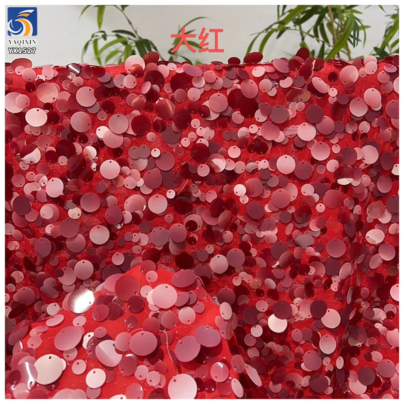 YX1527 Two Tone 15mm Sequin Embroidery 3D Round Sequin Chiffon Fabric With 1mm Detail for Garment Making - 图片 3