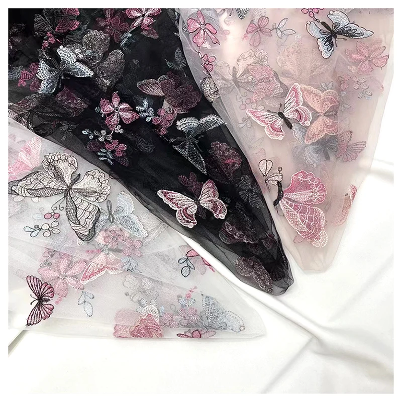 CXT20 Romantic French Woman Dress Mesh Tulle Fabric Embroidery Colorful Butterfly Fabric - 图片 5
