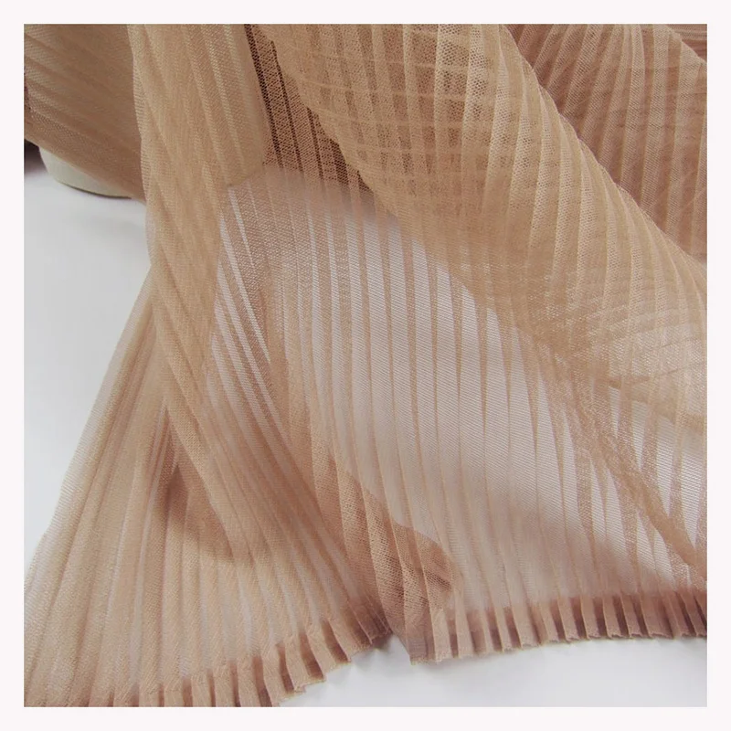 YZT003 Nude Soft Tulle Crepe Gauze 1/0.5 cm Row Crease Stretch Pleated Mesh Tulle Fabric - 图片 6