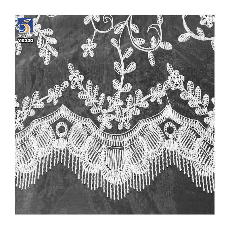 YX330 Lolita Wholesale Prices 100 Polyester White Milk Silk Water Soluble Lace Organza Embroidery Fabric - 图片 4