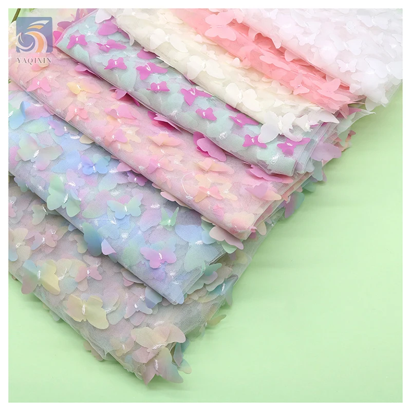 TDS003 Colorful Gradient 3D Butterfly Design Tulle Lace Fabric Baby Dress Fabric - 图片 5