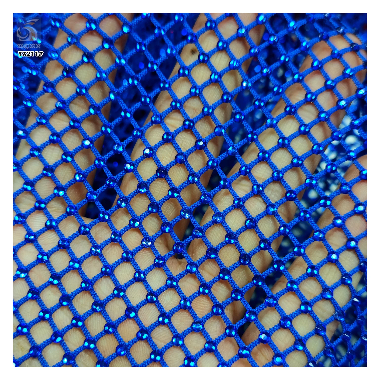 Reasonable Price 130gsm 100%Polyester Black Net Mesh Lace Fabric With Shiny Rhinestones - 图片 4