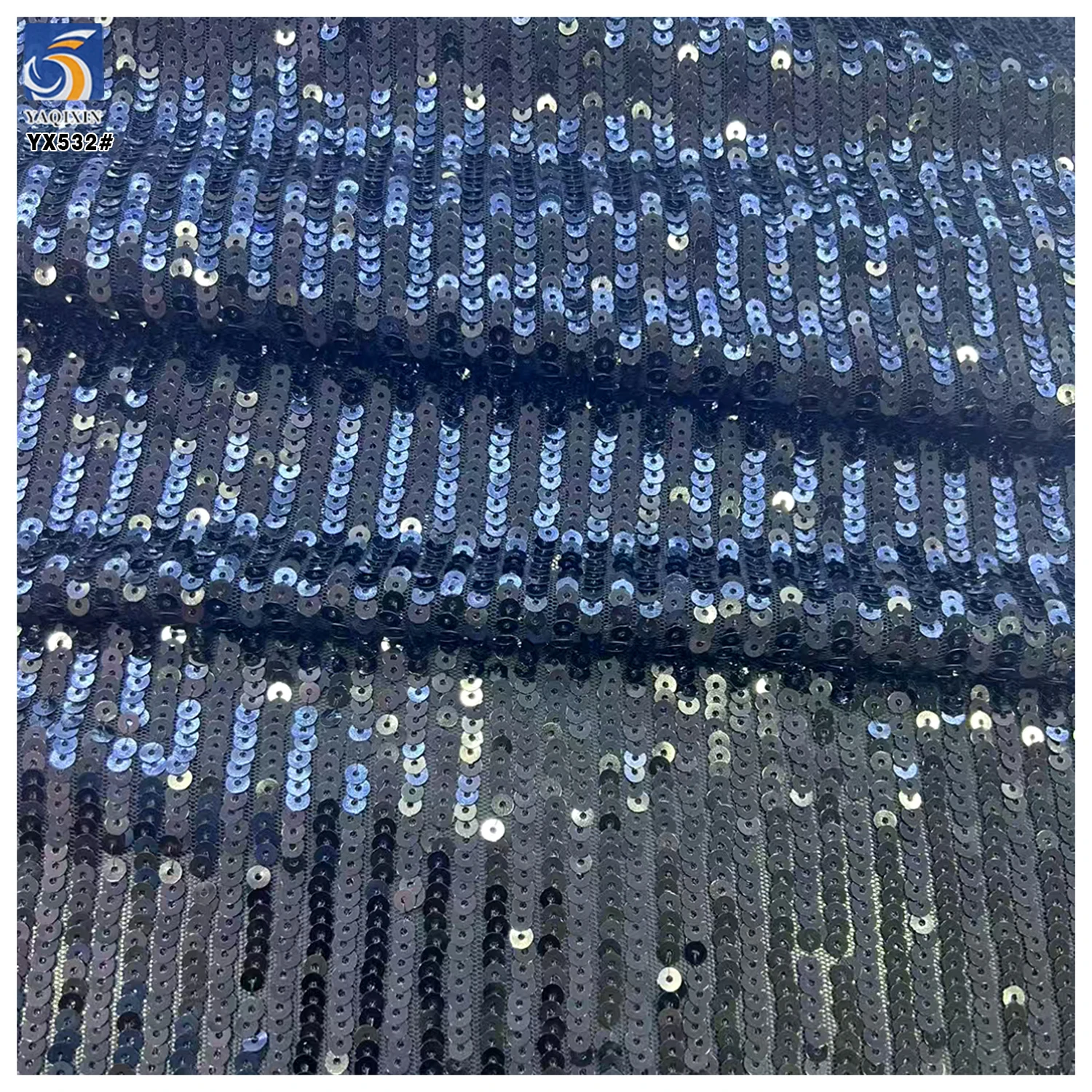 YX532 High Quality Micro-Stretch Mesh Stripe Transparent 3MM Sequin Knit Fabric - 图片 4
