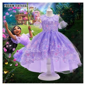 YX2202 Cosplay Halloween Isabela Princess Woven Print Polyester Dress Fabric Purple Organza Print Floral Fabric for Children