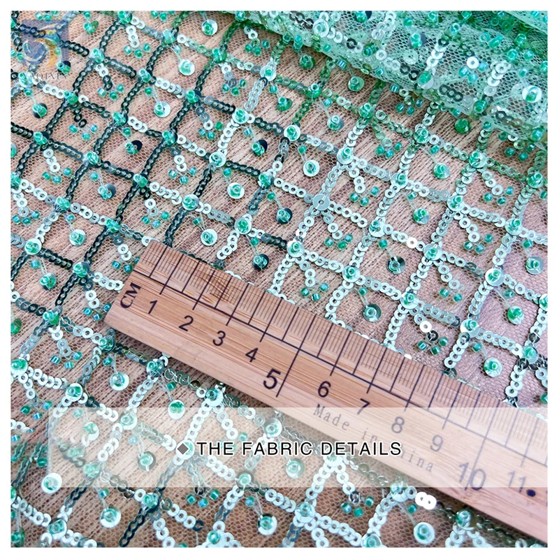 High Quality African Shiny Glitter Tassel Lace Fabric Fashion Sequin Embroidered Checkered Pattern High Quality Tulle Fabric - 图片 6
