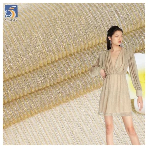 New Fashion Dance Dress Crepe Fabric 100%Polyester Knitted Strip Pleats Shiny Stretch Lurex Mesh Fabric
