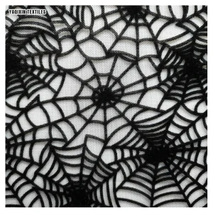 Wholesale 3D Velvet Spider Web Tulle Fabric - Black Embossed Flocked Halloween Costume Material (Custom Width)