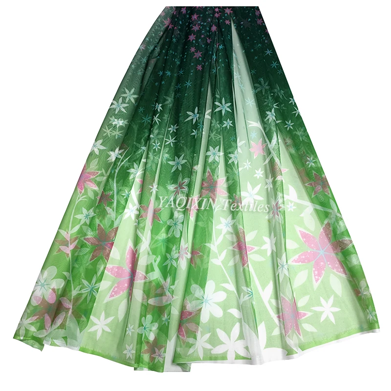 YaQiXin Factory Exclusive Design Cool Summer Style Dress Clothing Fabric Green Mesh Tulle Fabric Flower Digital Print Skirt - 图片 2
